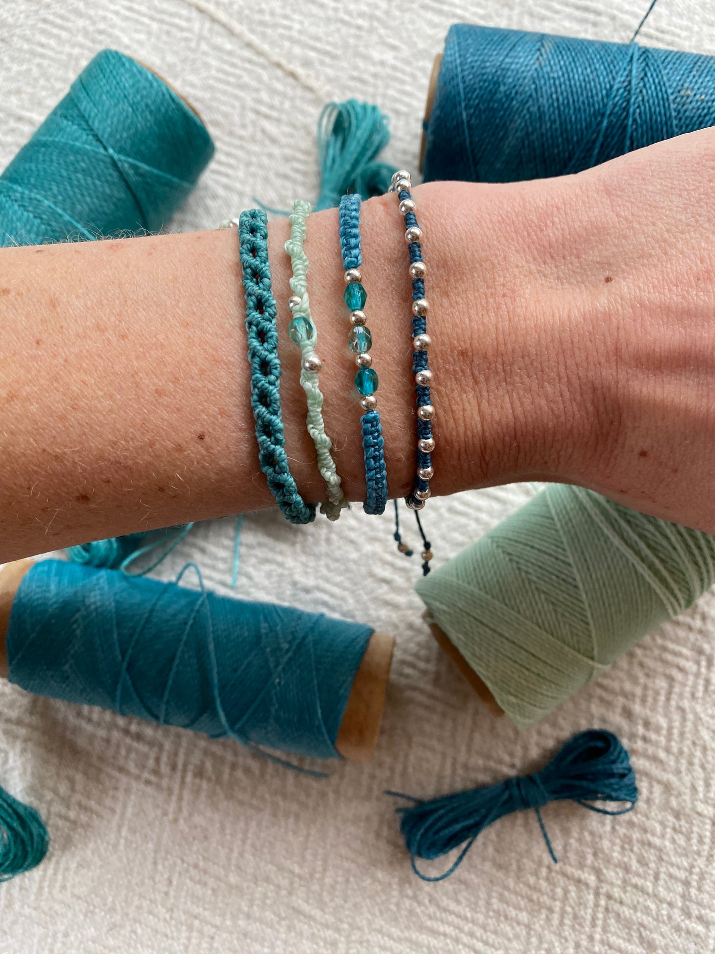 Macramé bracelet DIY kit - “The Quartet” in Aqua
