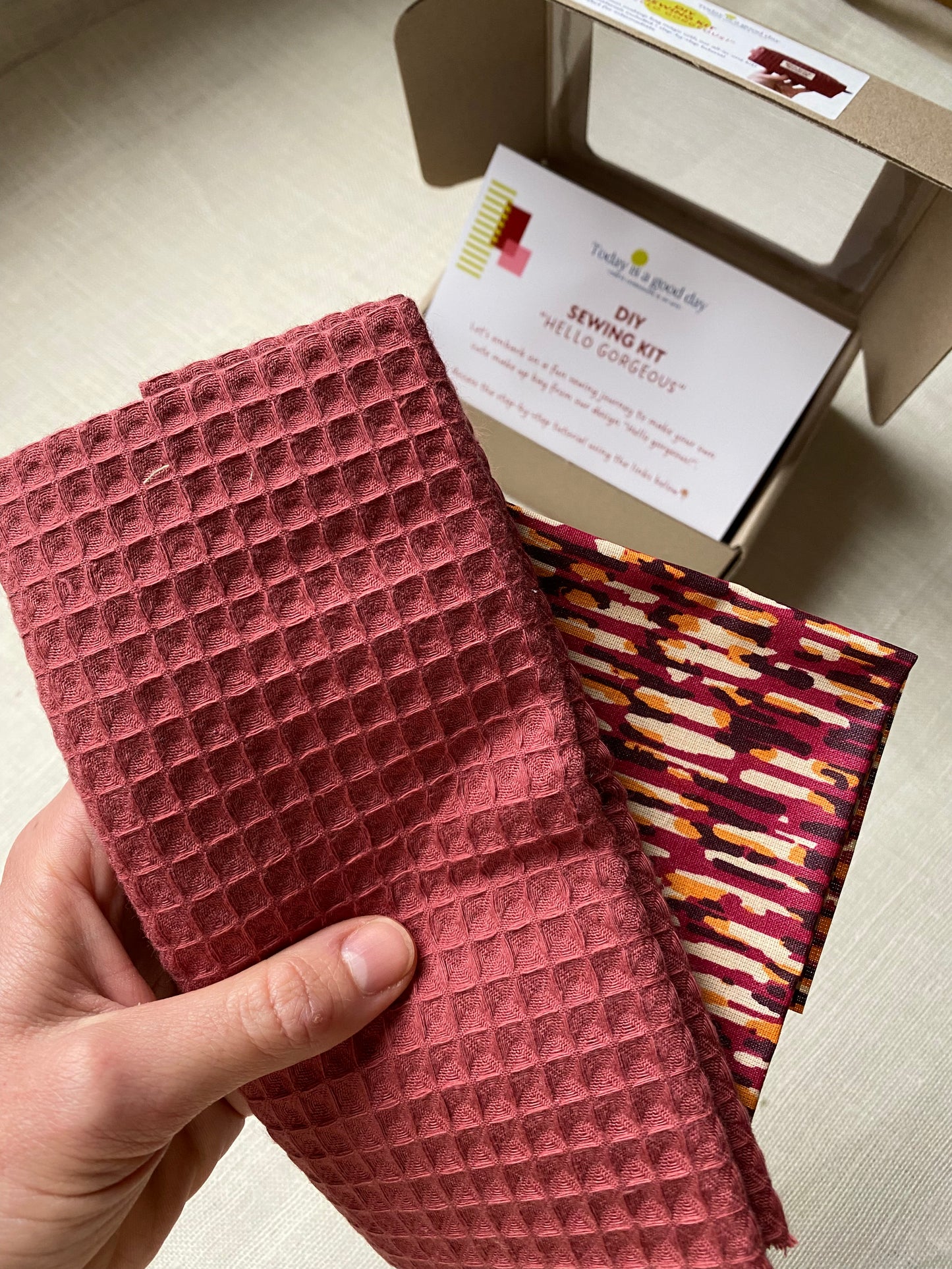 "Hello Gorgeous!" - DIY sewing kit - cherry