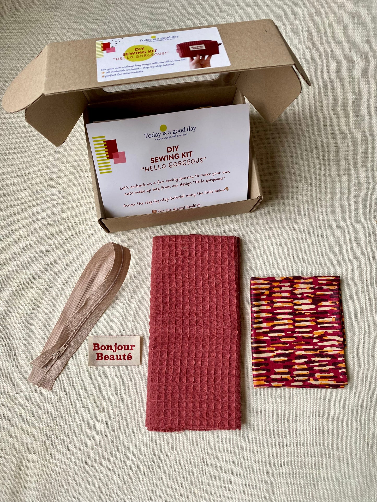 "Hello Gorgeous!" - DIY sewing kit - cherry