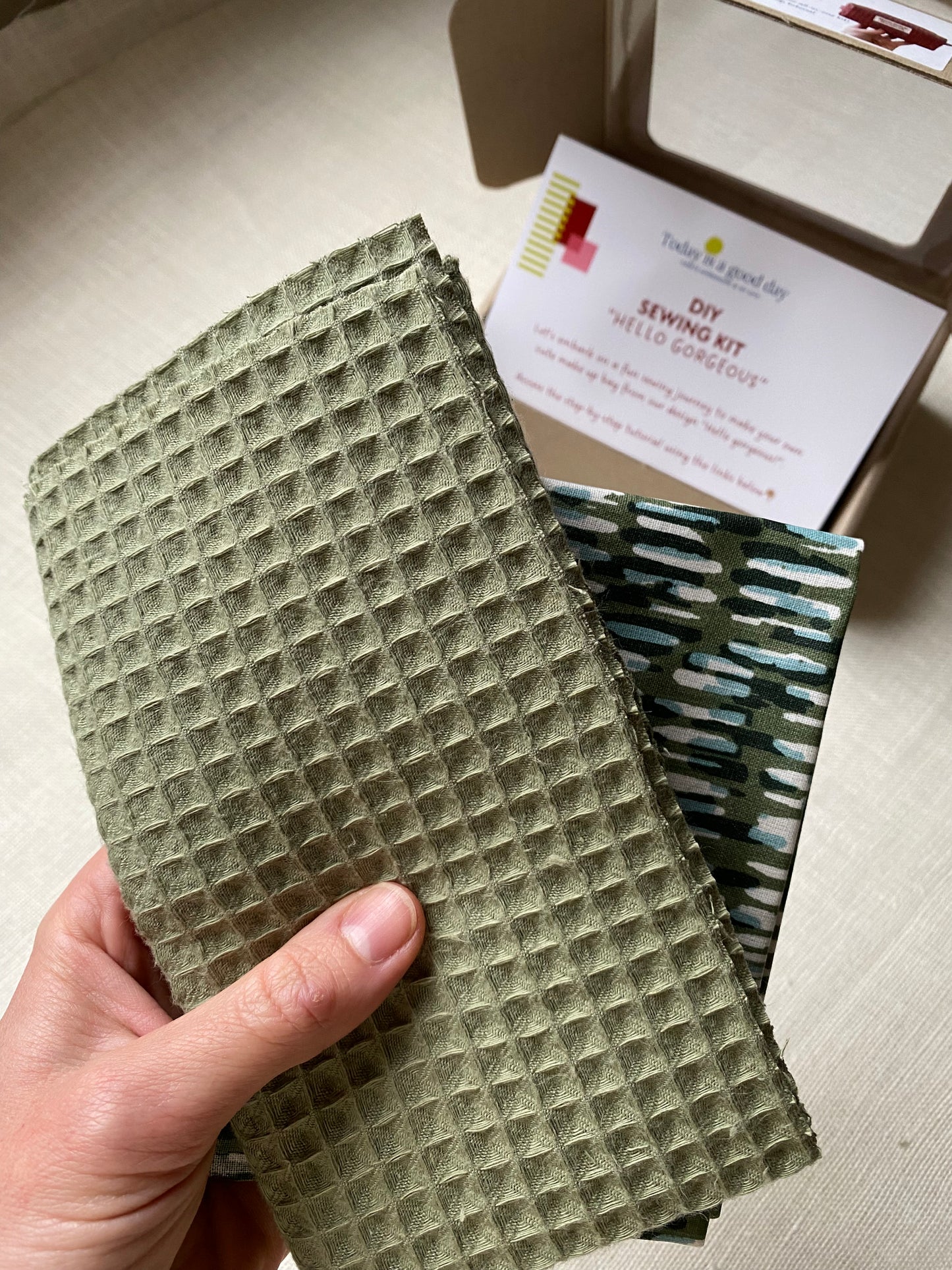 "Hello Gorgeous!" - DIY sewing kit - khaki