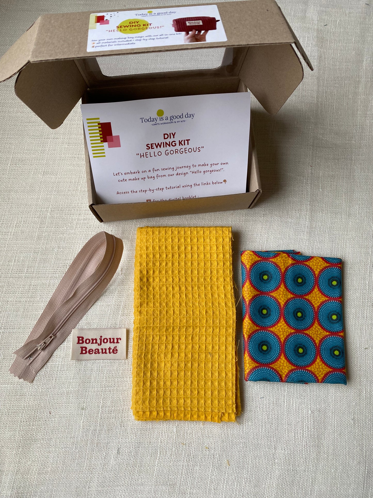 "Hello Gorgeous!" - DIY sewing kit - turmeric