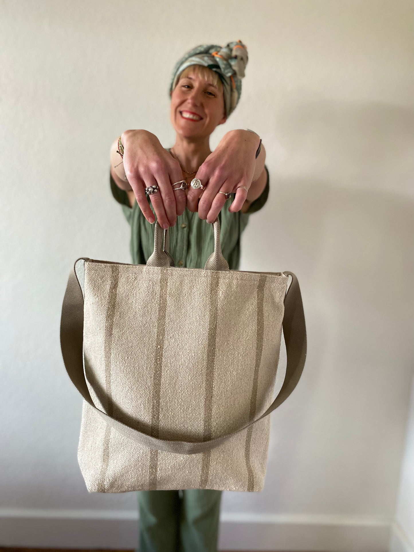 "I'm totes amazing!" - Totebag DIY sewing kit - Natural stripe