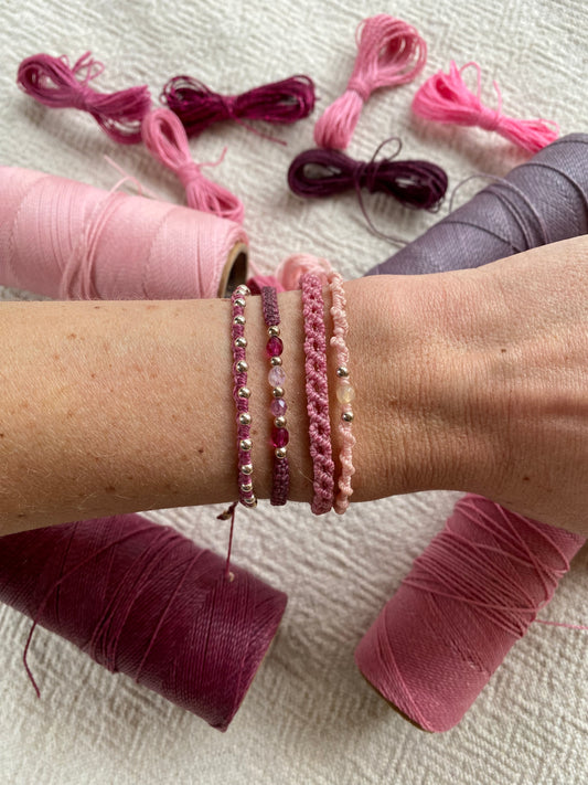 Macramé bracelet DIY kit - “The Quartet” in Pink & Purple