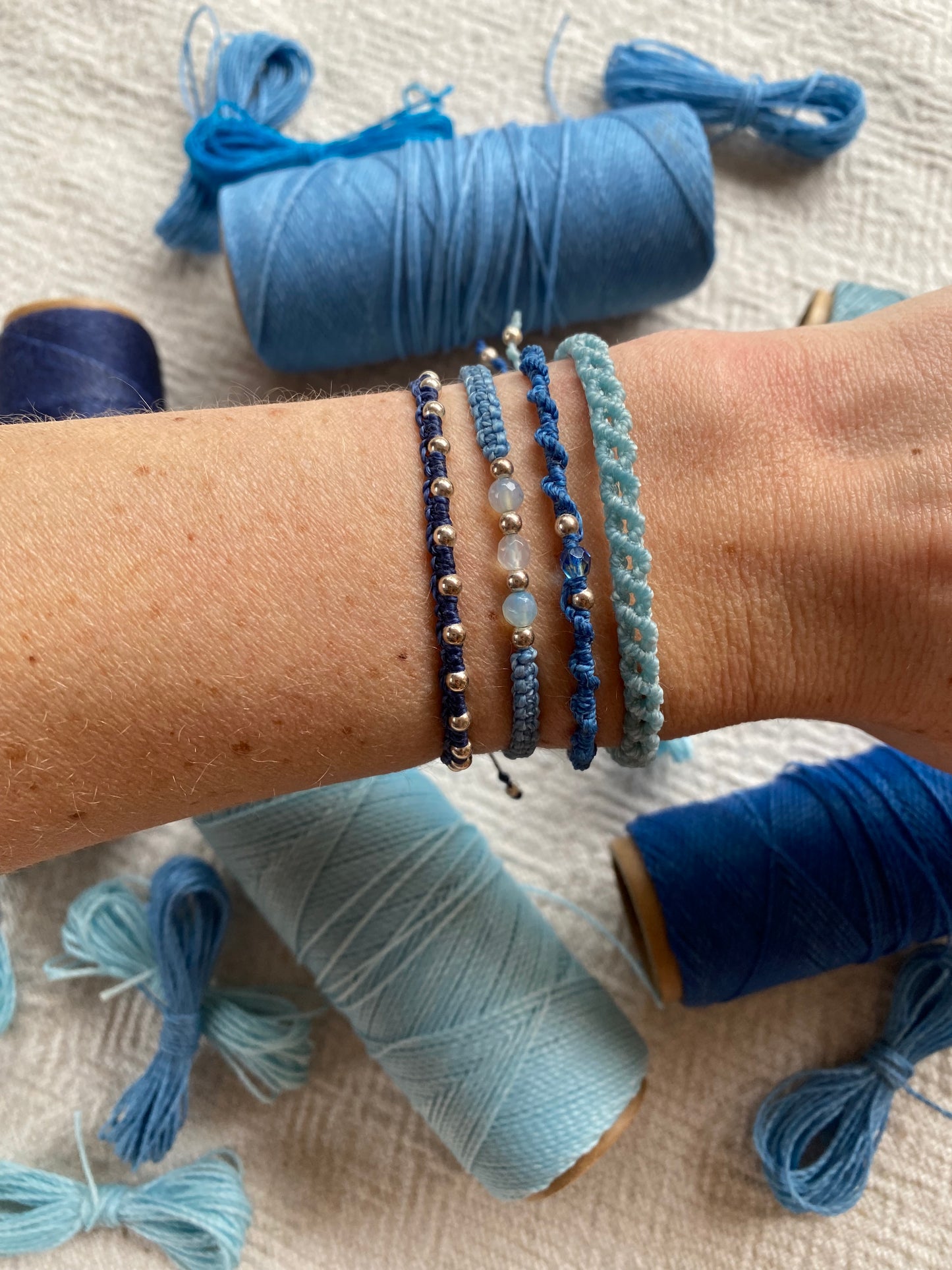 Macramé bracelet DIY kit - “The Quartet” in Blue